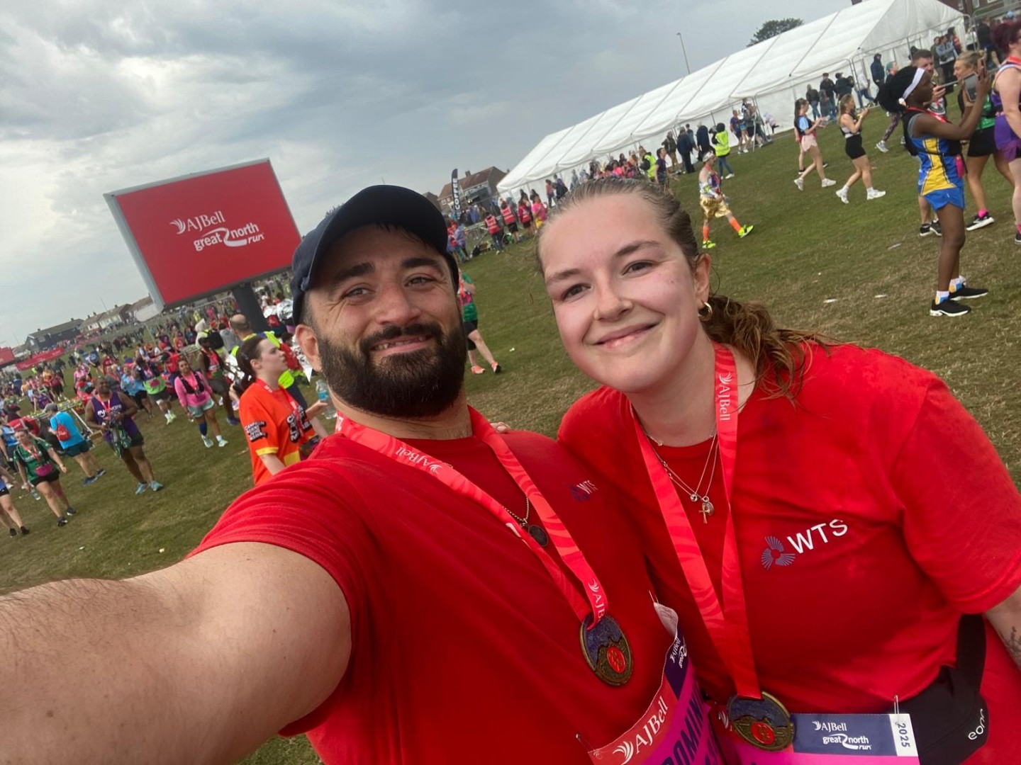Lauren and Dom at the end of the Great North Run 2025.