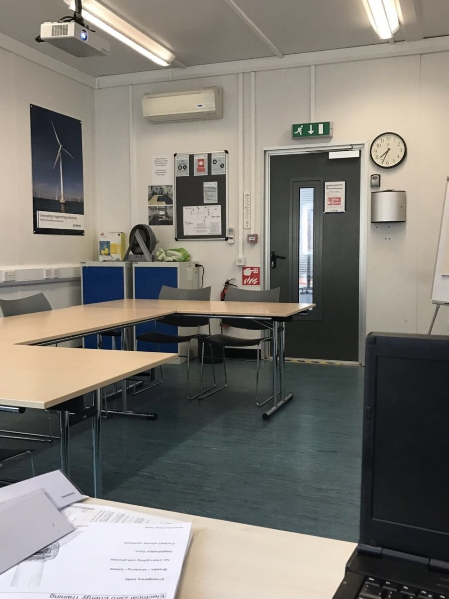 Inside the training room classroom.